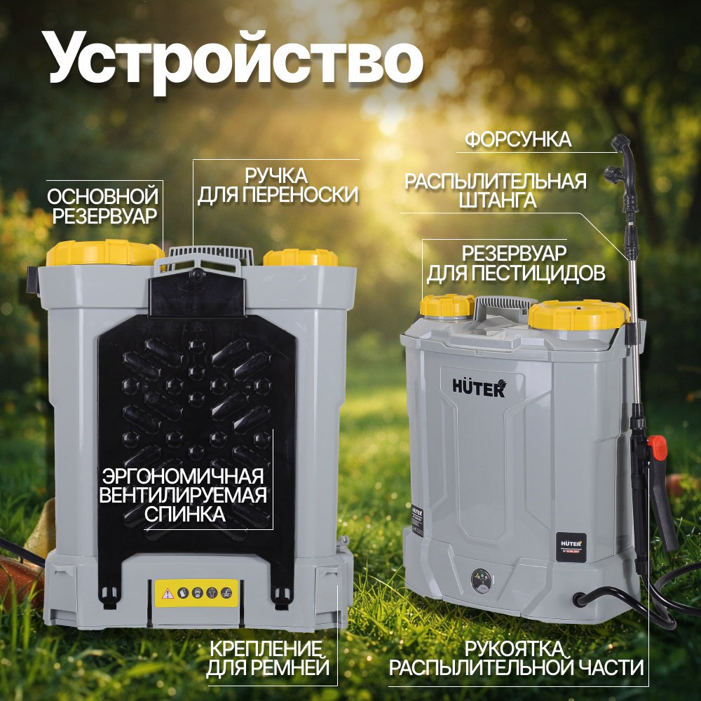 Опрыскиватель аккумуляторный бак 12 л SP-12/8AC Grey Huter производительность 3.4 л/мин, свинцово-кислотный аккумулятор 12В 8 А*ч 70/13/163