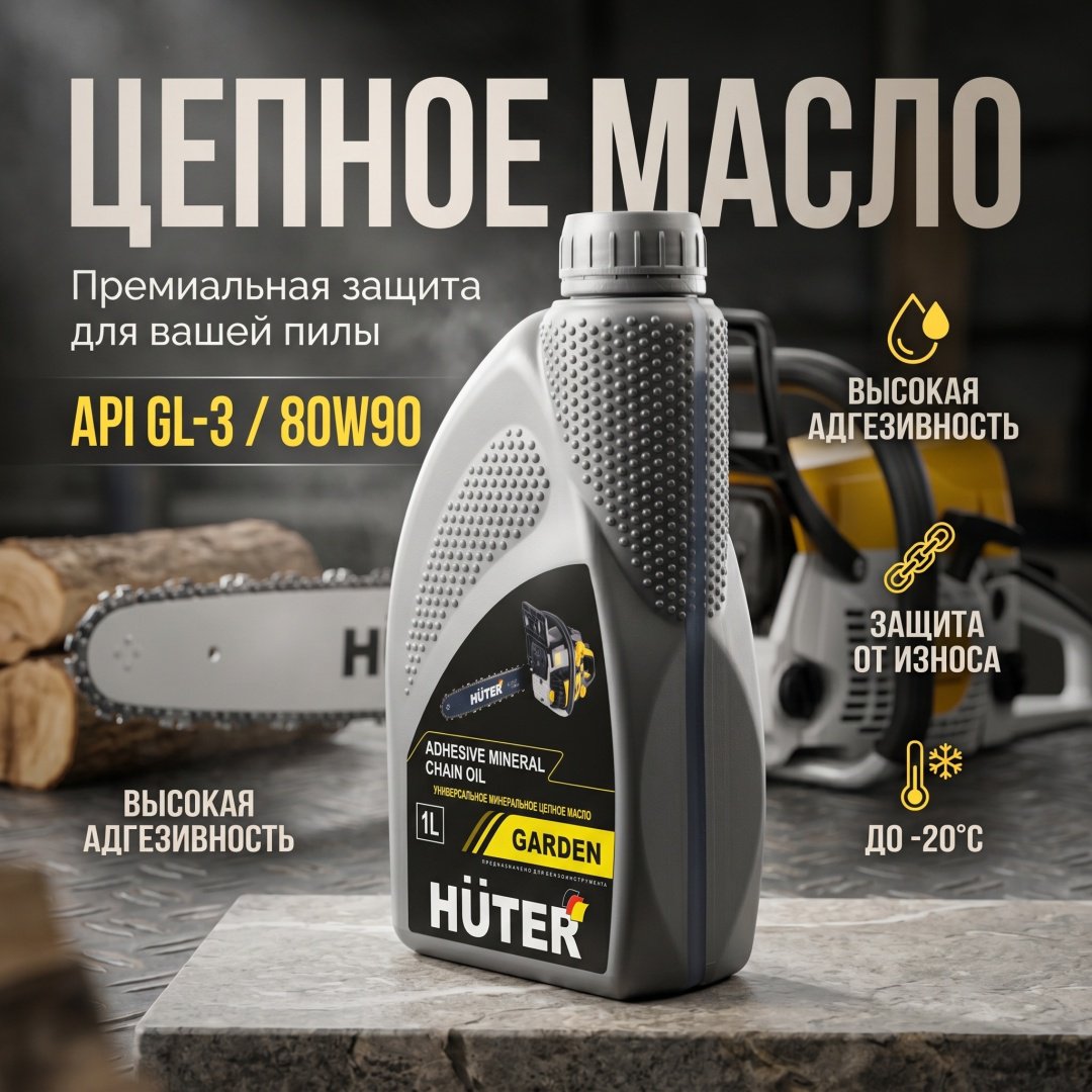 Масло цепное минеральное 80W90, для техники Huter 1 л