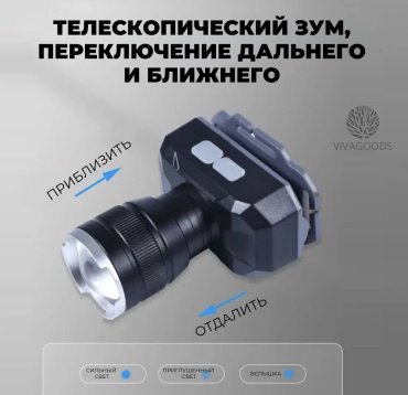 Турестический фонарь VIVAGOODS фонарь зум налобный черный купить,3900