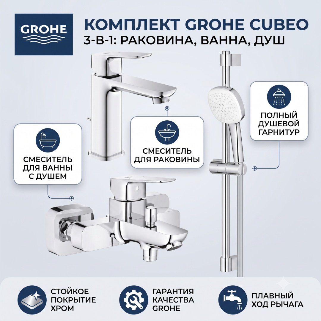 Смеситель Grohe Cubeo, латунь, цвет хром купить,NaN