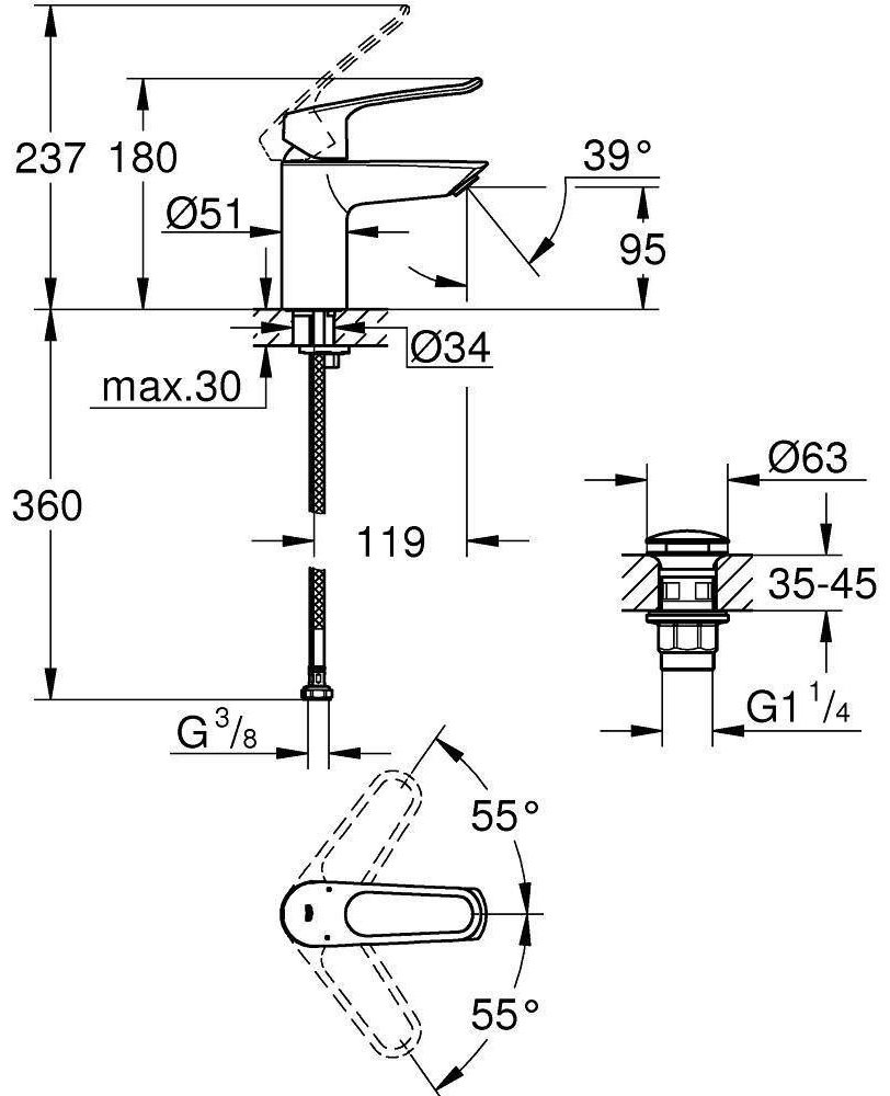 Смеситель для раковины (умывальника) Grohe Eurosmart 23980003 однозахватный купить,NaN