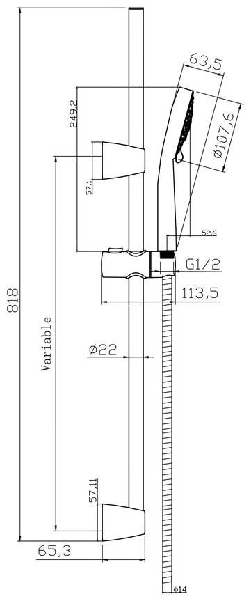 Cersanit держатель для душа 818х22 мм 218800, сталь купить,NaN