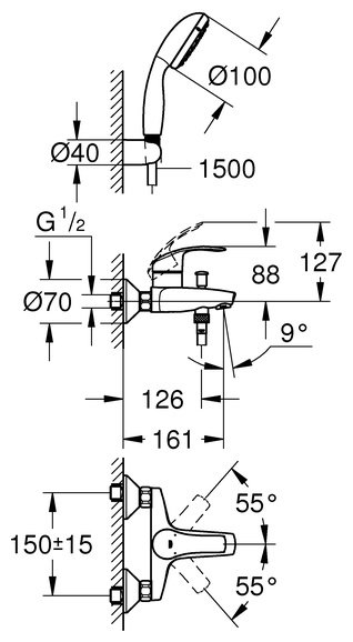 Смеситель для ванны Grohe Eurosmart New 3330220A, латунь, цвет хром купить,NaN