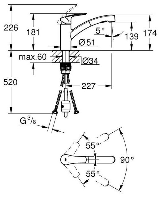 Смеситель Grohe Eurosmart QuickFix Start 30307, латунь, цвет черный купить,NaN
