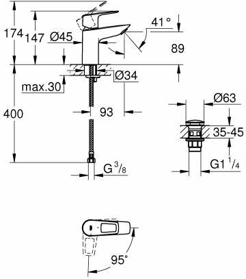 Смеситель для раковины (умывальника) Grohe 23883001, однозахватный - ForteMarket Смеситель для раковины (умывальника) Grohe 23883001, однозахватный купить,57100