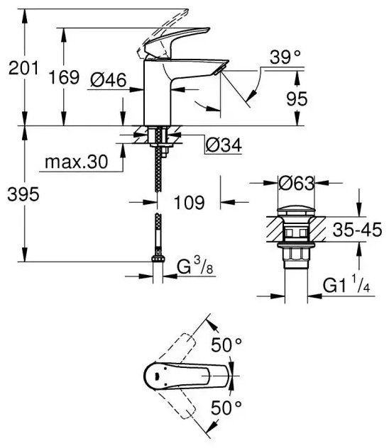Смеситель Grohe White House Grohe Eurosmart 239222433, латунь, цвет черный купить,NaN