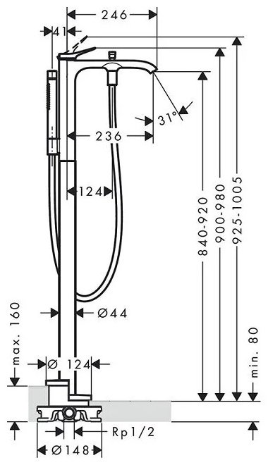 Смеситель для ванны Hansgrohe 75445670, латунь, цвет черный купить,NaN