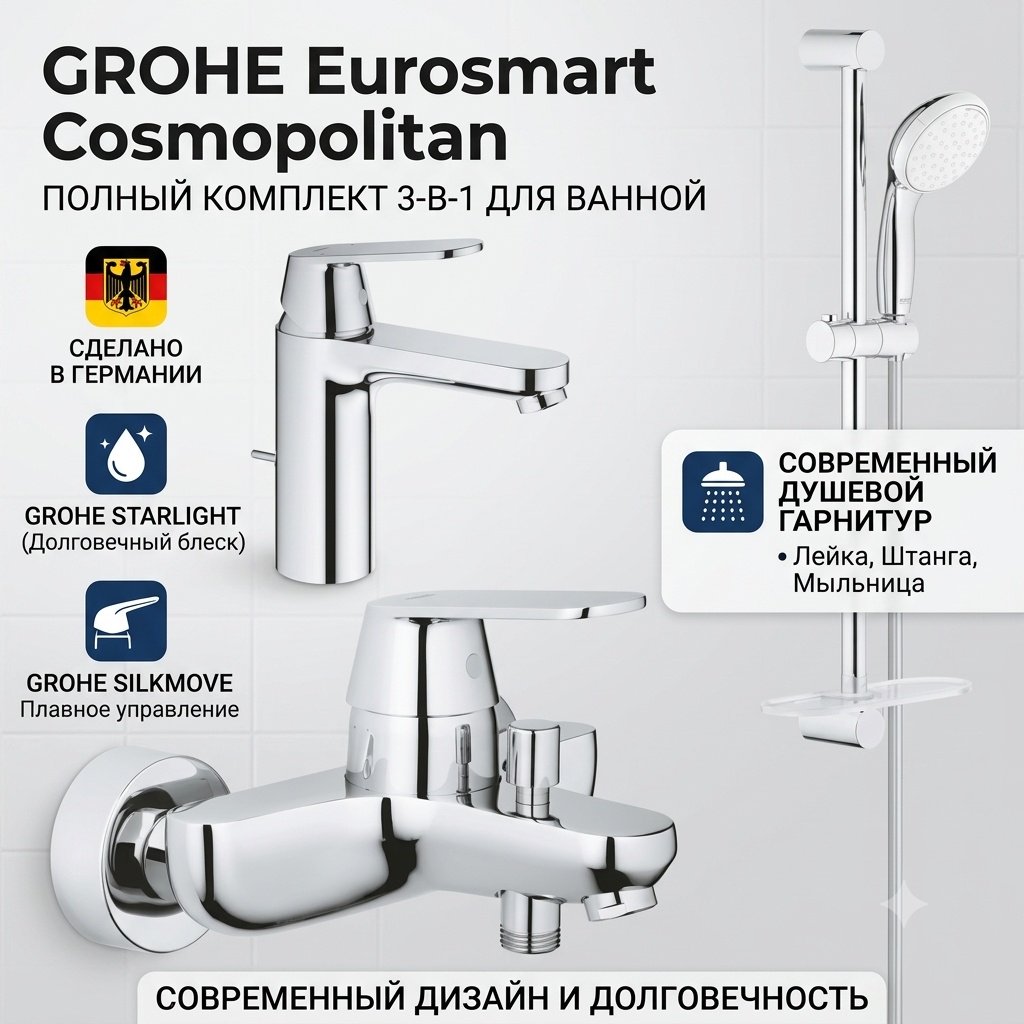 Смеситель Grohe Eurosmart Cosmopolitan, латунь, цвет хром купить,NaN