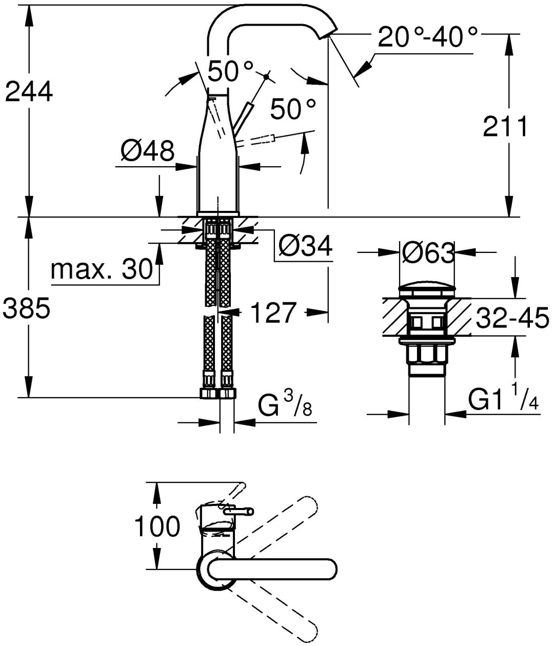 Смеситель для раковины (умывальника) Grohe 23799001, однозахватный купить,NaN