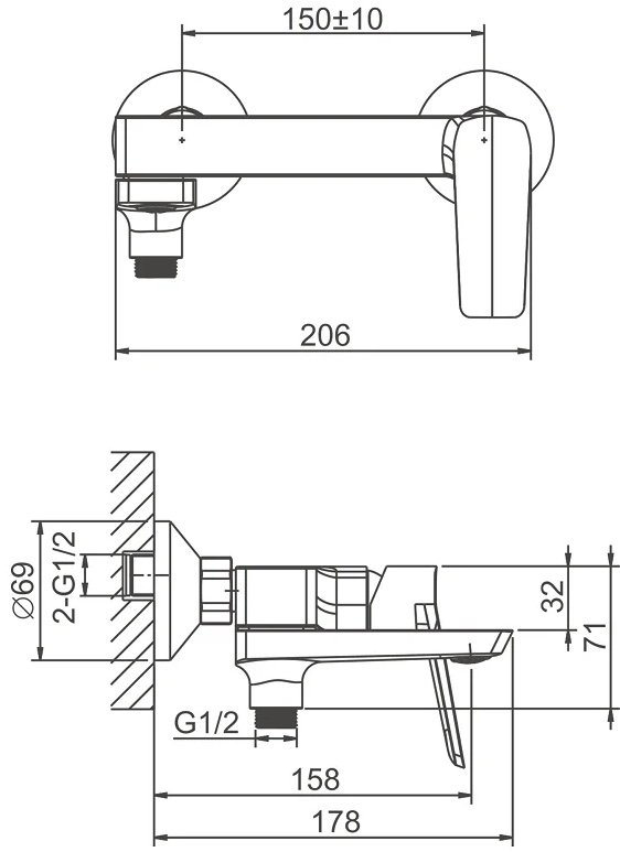 Смеситель для ванны Belz B60715-3, латунь, цвет графит купить,NaN