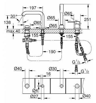 Смеситель для ванны Grohe 19578001, латунь, цвет хром купить,NaN