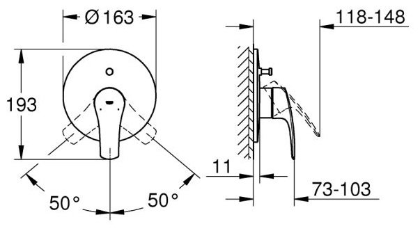 Смеситель для ванны Grohe однорычажный скрытого монтажа Eurosmart, матовый чёрный (194502433), нержавеющая сталь, цвет черный купить,NaN