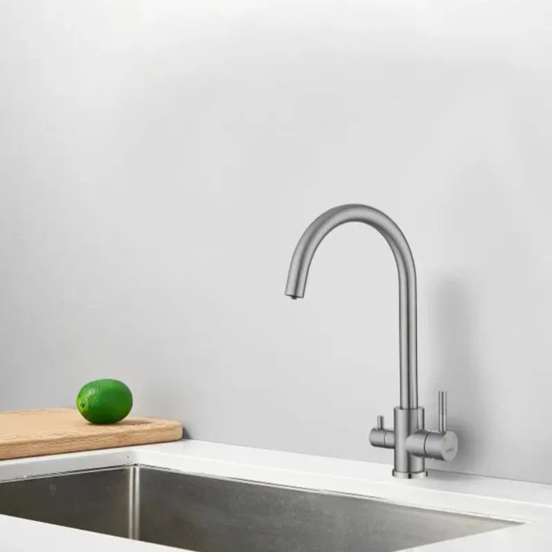 Смеситель для кухни Haiba Haiba HB 43828, латунь, цвет стальной, сатин купить,NaN
