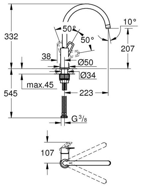 Смеситель для кухни Grohe BauLoop 31368, латунь, цвет серебристый купить,NaN