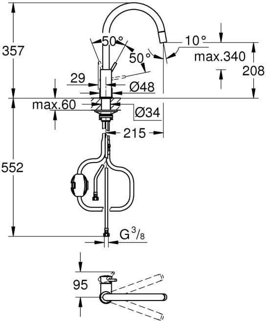 Смеситель для кухни Grohe BauClassic, латунь, цвет серебристый купить,NaN