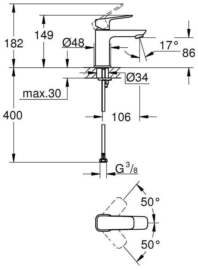 Смеситель для раковины (умывальника) Grohe 1016992430, однозахватный купить,NaN