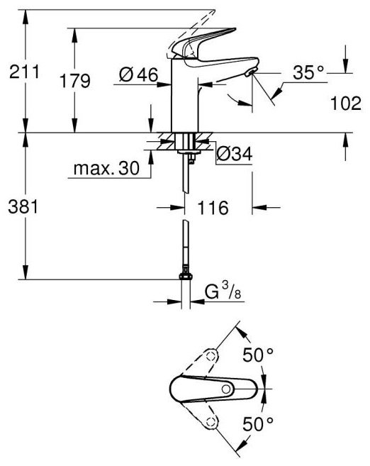 Смеситель Grohe EuroEco , латунь, цвет хром купить,NaN