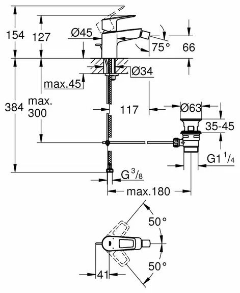 Смеситель для биде Grohe BauLoop 23338 с рычажным донным клапаном, латунь, цвет серебристый купить,NaN