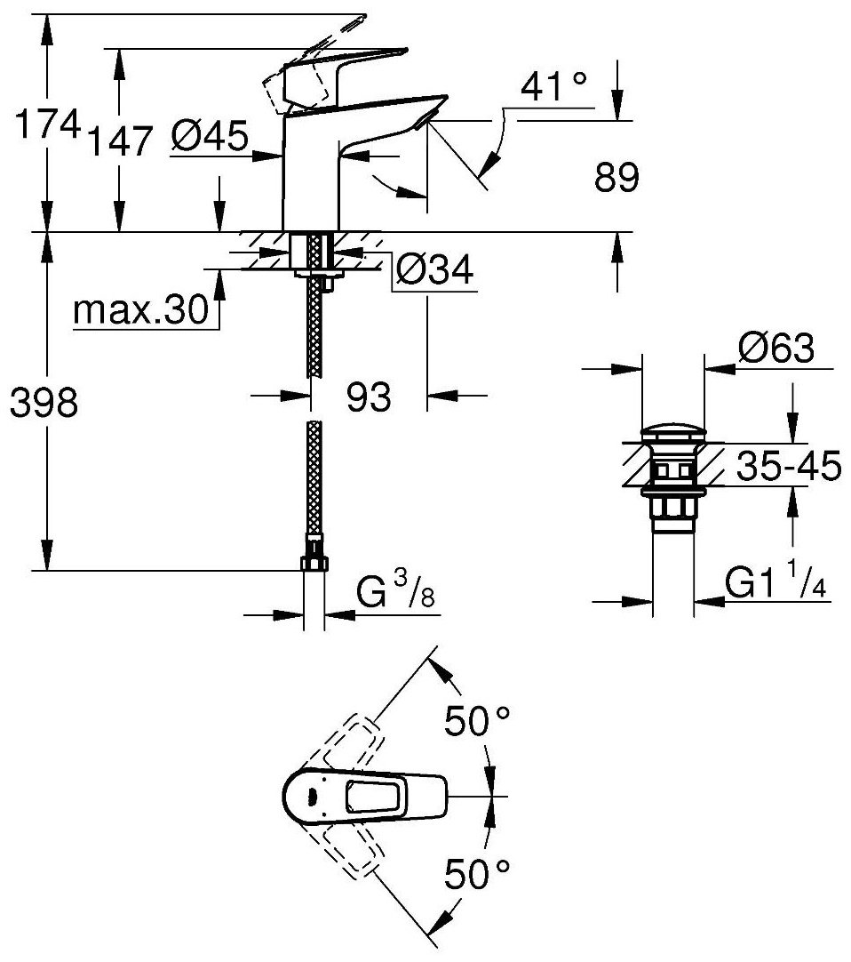 Смеситель для раковины (умывальника) Grohe 23878001, однозахватный купить,NaN