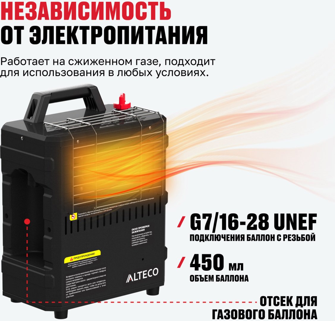 Газовый обогреватель мобильный ALTECO ALTECO PH 2 ECO 93058 (2 кВт конвективный обогрев до 25 кв.м)