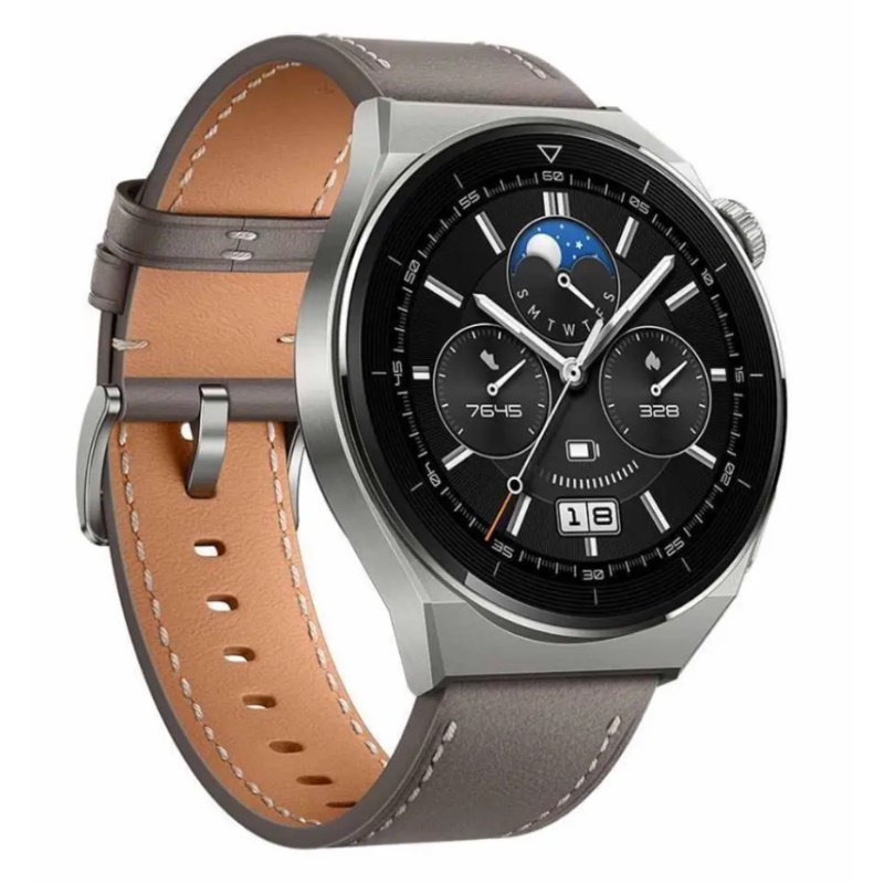 Смарт-часы Huawei Watch GT 3 Pro 46mm Light Titanium Case Gray Leather Strap купить,0