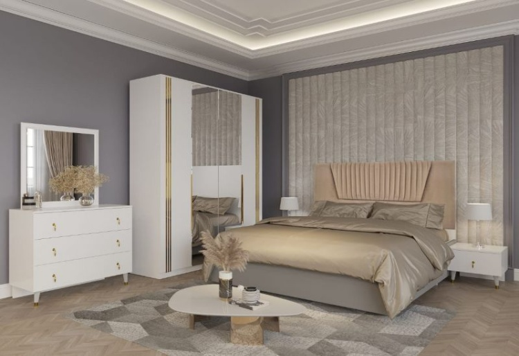 Спальный гарнитур Rich Home Жанель 4Д белый-золотой купить,NaN