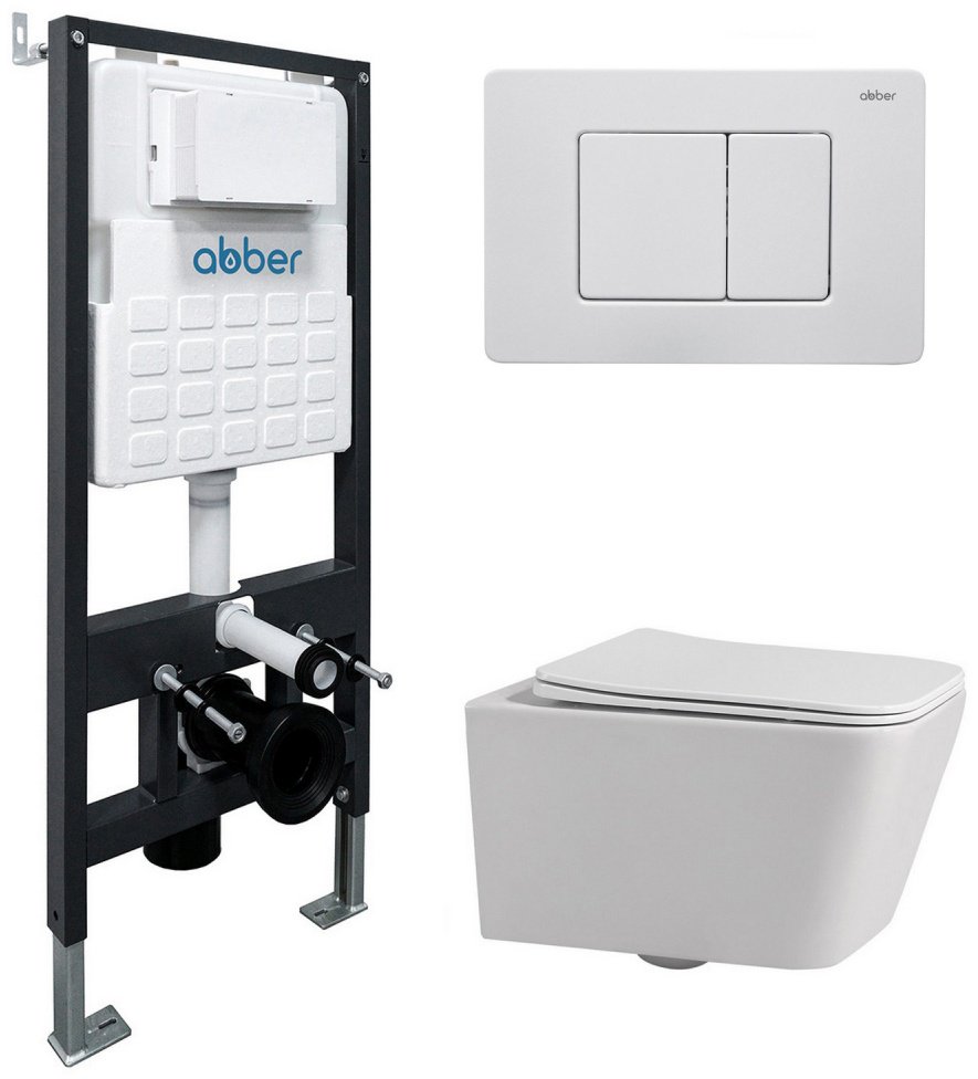 Abber рамная инсталляция ABBER Rechteck AC1201 белый с инсталляцией AC0105 и кнопкой AC0120MW белая матовая