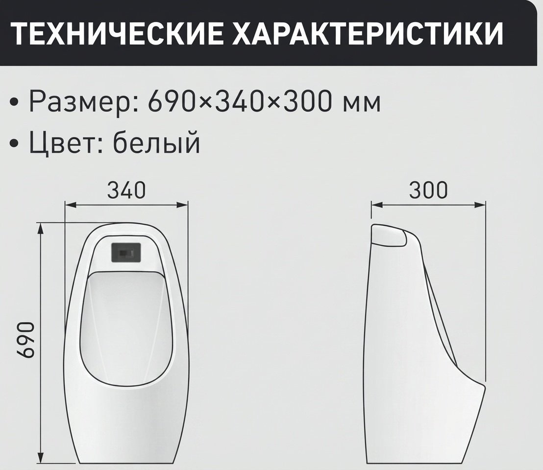 Писсуар Rein 265S с сенсорным управлением, керамика