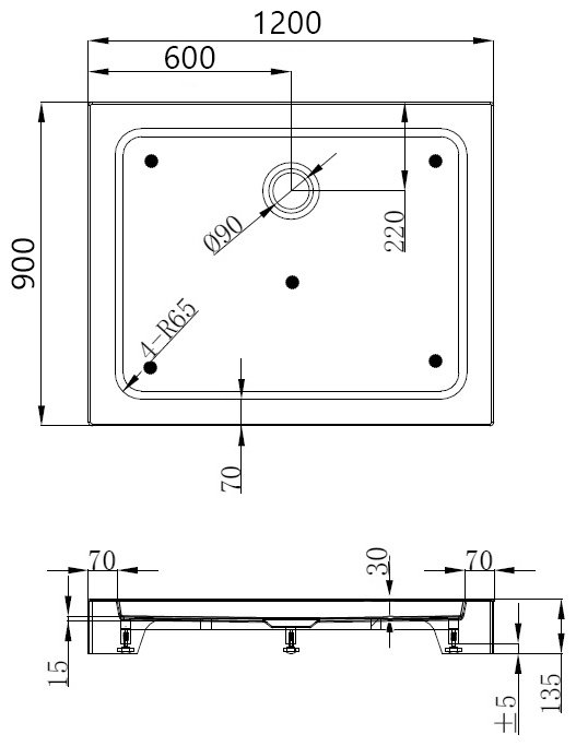 Душевой поддон Abber AD3C129AP 120х90 120x90 низкий