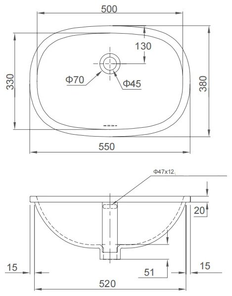 Раковина SSWW SACP222C-055-1 подстольная овальная 55х38 мм, керамика