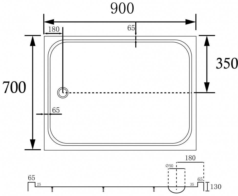 Душевой поддон Abber AD3C907 90x70 низкий