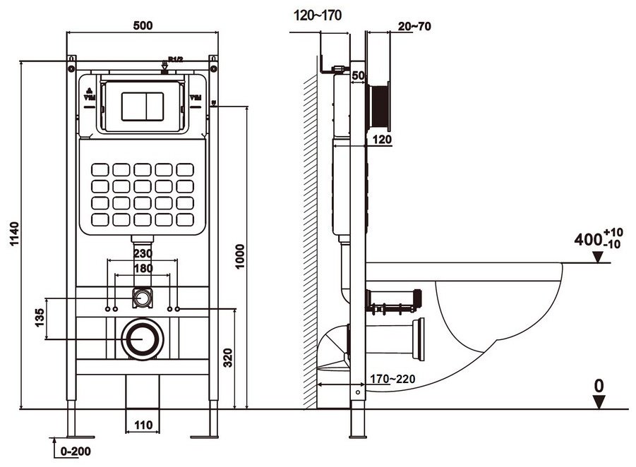 Унитаз с инсталляцией Abber AC1100-AC0105-AC0121MCH, санфарфор