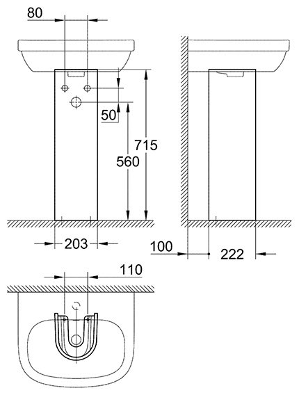 Пьедестал Grohe White House Grohe Euro Ceramic 39202000 71.5x20.3x22.2 см полукруглая