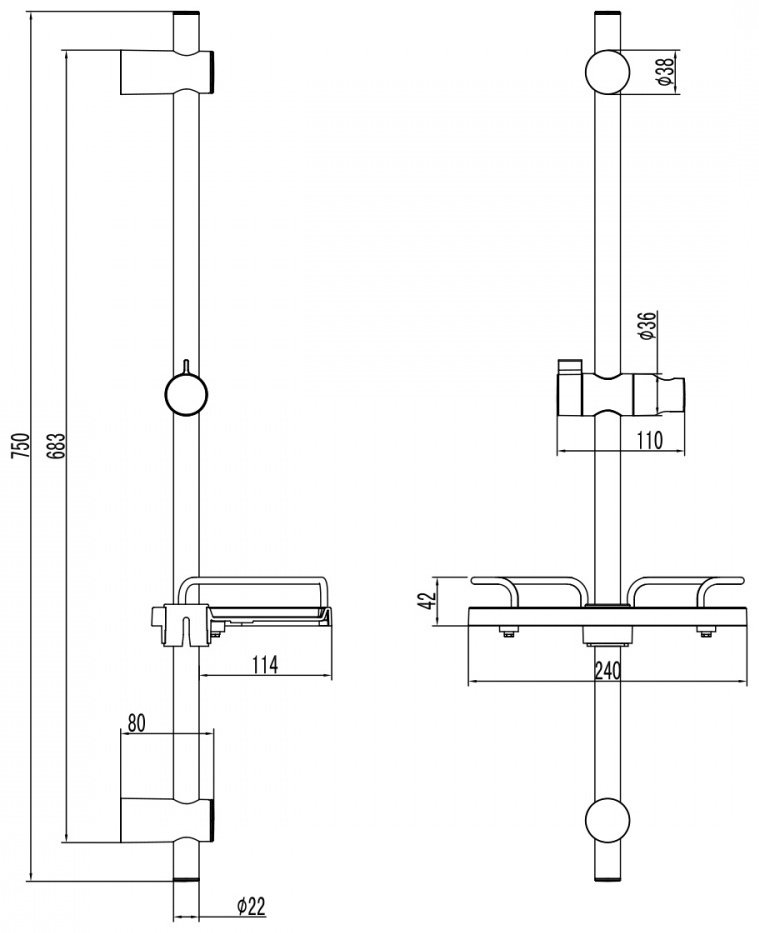 Lemark штанга для душа LM3775GM, сталь