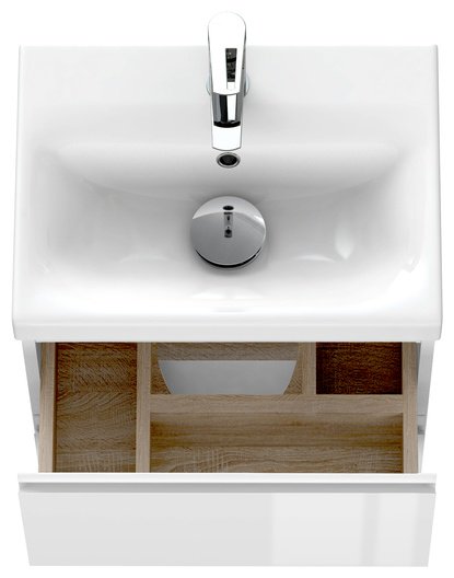 Тумба с раковиной Cersanit MODUO SLIM 50, 50x64x35 см, белый, светло-коричневый купить,NaN