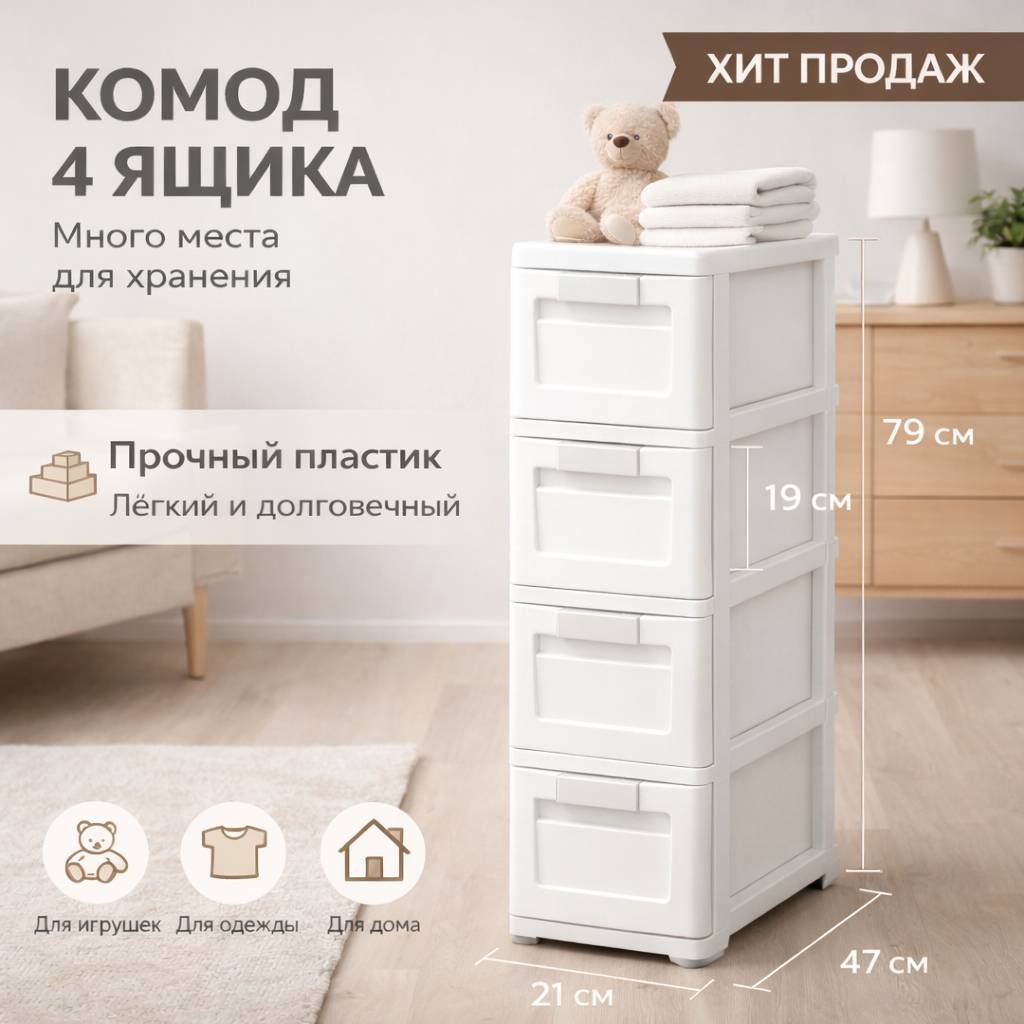 Комод пластиковый LifeGoods.kz LG10084 21х79х47 см купить,NaN