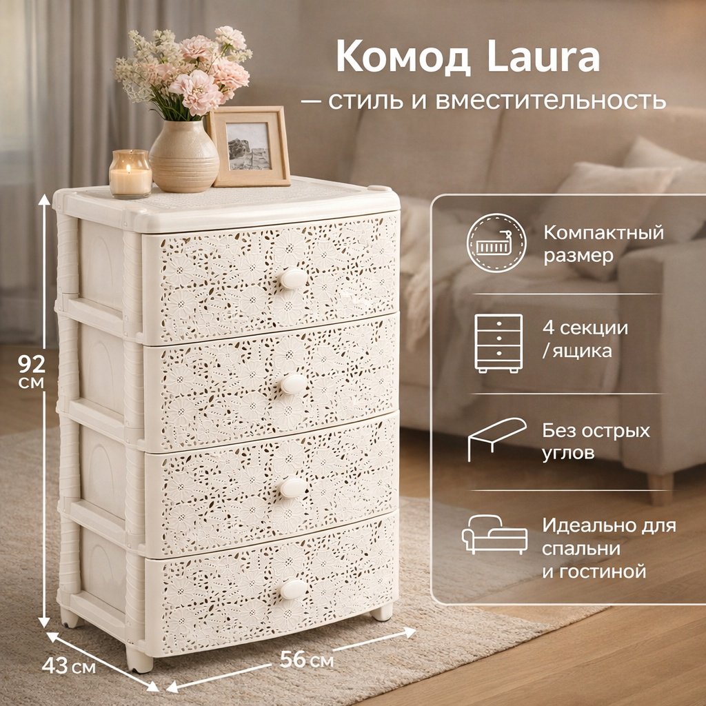 Комод пластиковый LifeGoods.kz LG12104LU 56х92х43 см купить,NaN