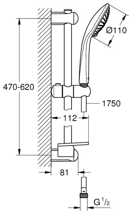 Grohe штанга для душа 620х81 мм Euphoria 110 Champagne 27232001, металл, пластик купить,NaN
