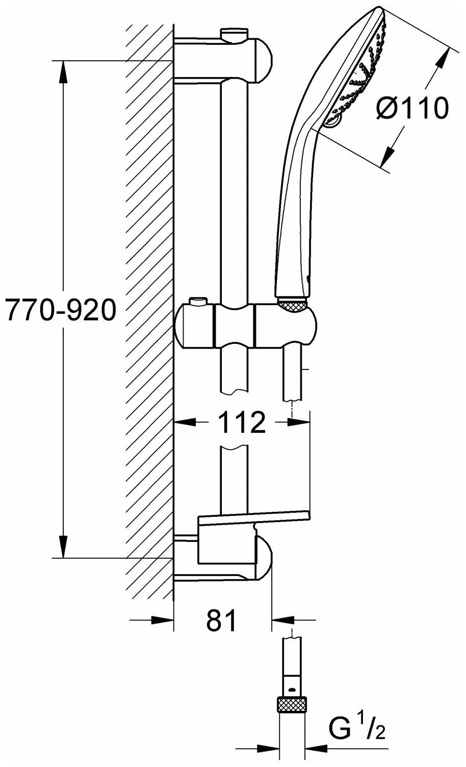 Grohe штанга для душа 920х81 мм Euphoria 110 Massage 27226001, металл, пластик купить,96417
