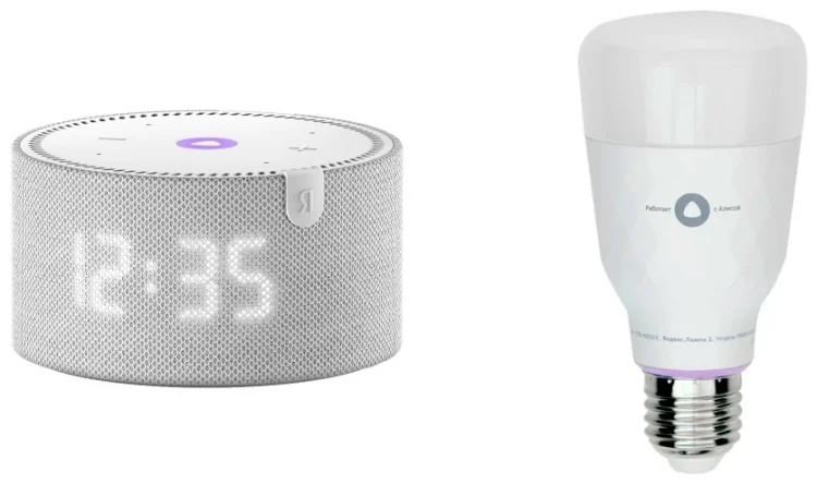 Яндекс Станция Мини 2 с часами White + Яндекс лампочка Bulb E27 Яндекс YNDX-00018 RGB
