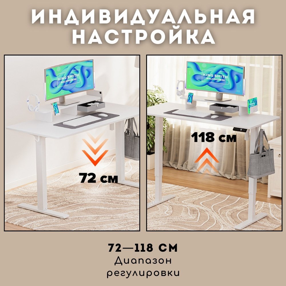 Стол компьютерный Xiaomi KingSmith Electric Adjustable, 120х60x120 см, белый