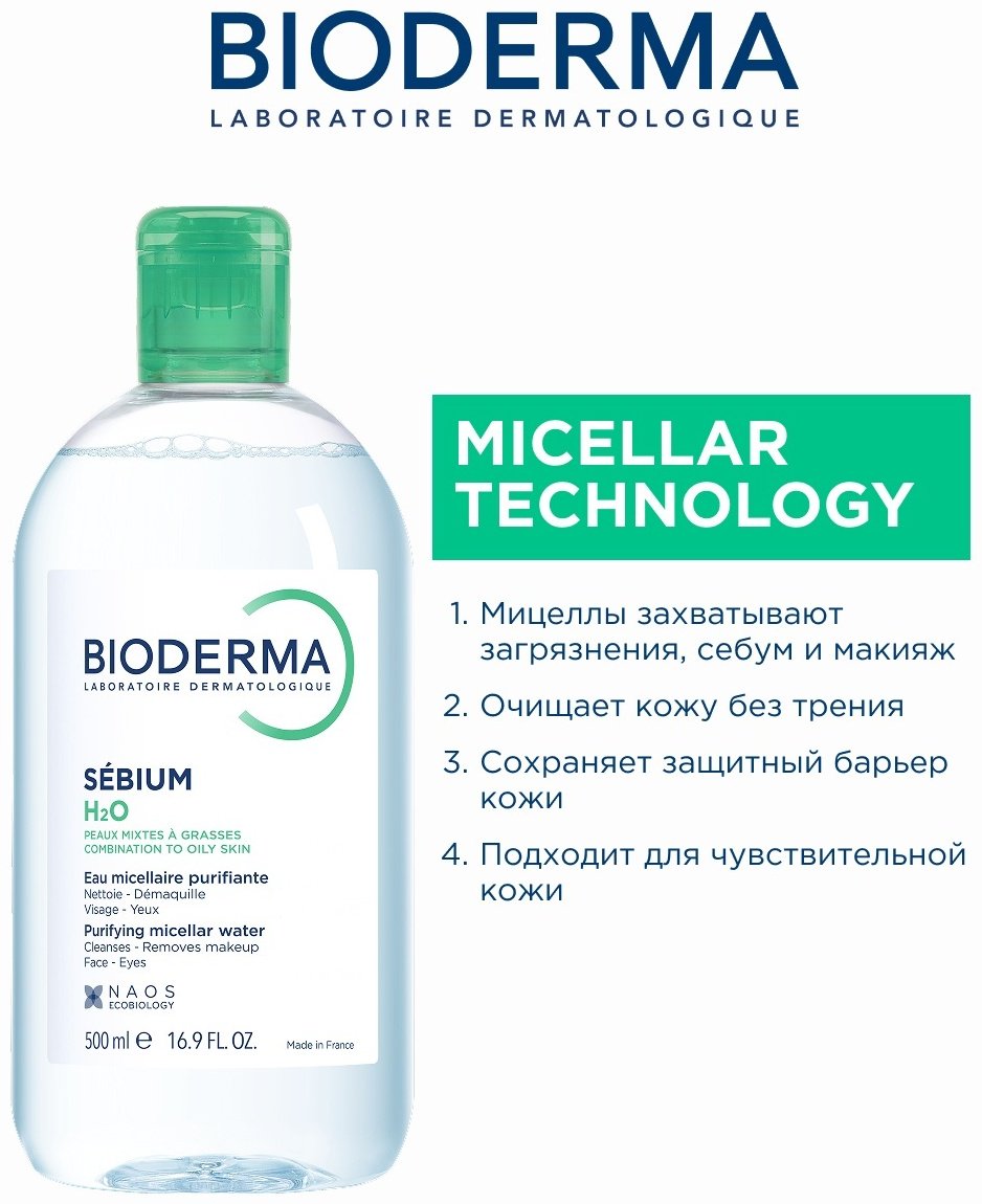 Bioderma Sebium H2O Purifying мицеллярная вода 500 мл