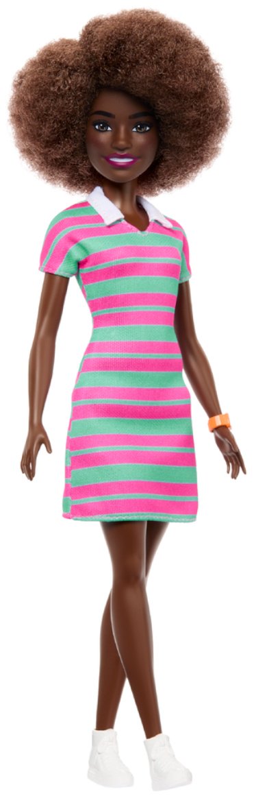Кукла-модель Barbie Fashionistas «Афро, в платье розово-бирюзовую полоску» 29 см купить,NaN