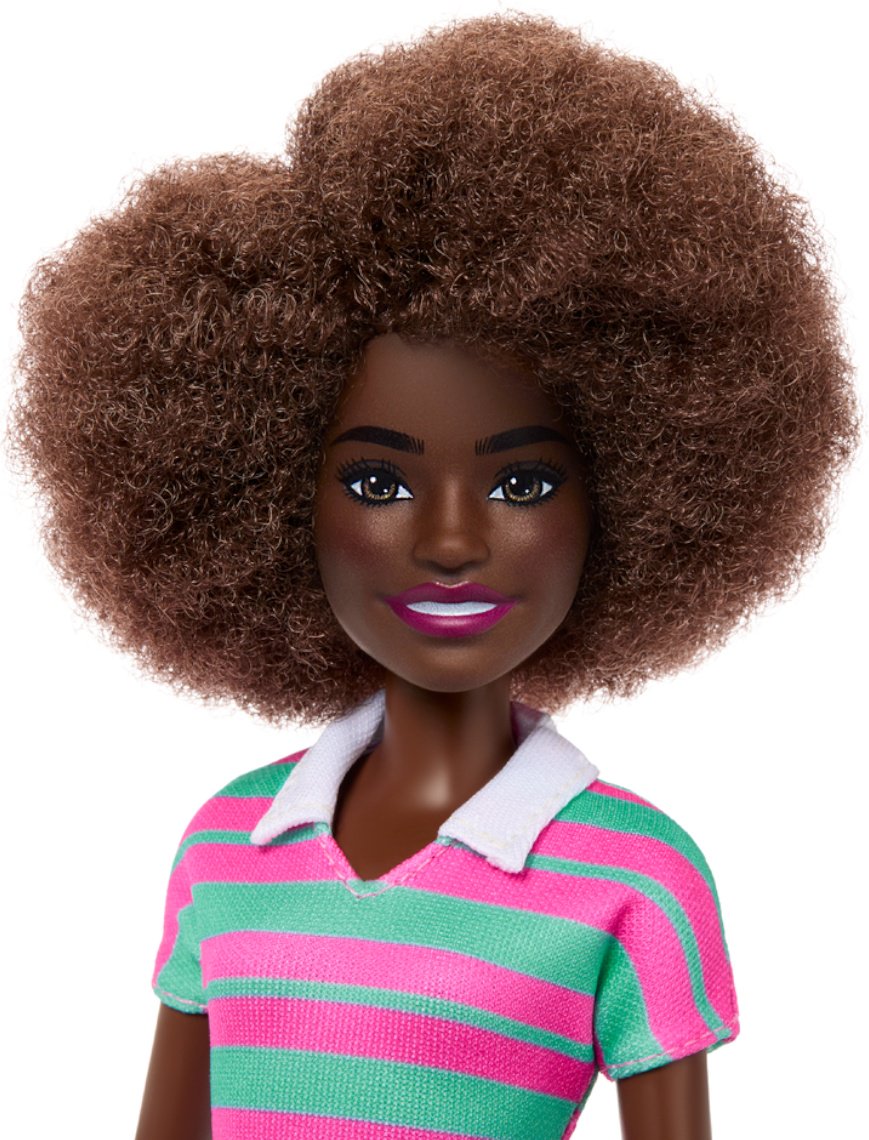 Кукла-модель Barbie Fashionistas «Афро, в платье розово-бирюзовую полоску» 29 см купить,NaN
