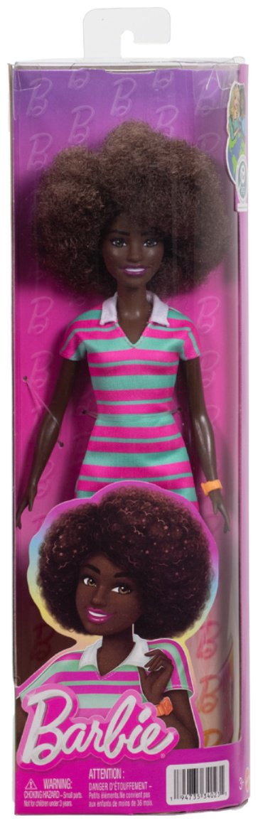 Кукла-модель Barbie Fashionistas «Афро, в платье розово-бирюзовую полоску» 29 см купить,NaN