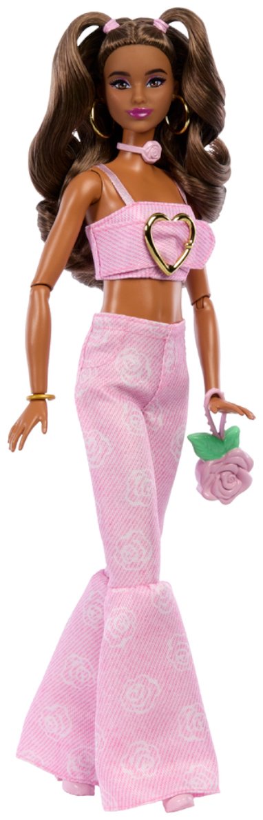 Кукла-модель Barbie Fashionistas DELUXE Шатенка с двумя хвостиками в розовом джинсовом костюме 29 см купить,NaN
