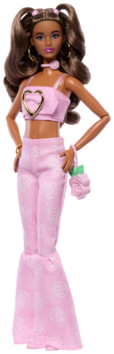 Кукла-модель Barbie Fashionistas DELUXE Шатенка с двумя хвостиками в розовом джинсовом костюме 29 см купить,NaN