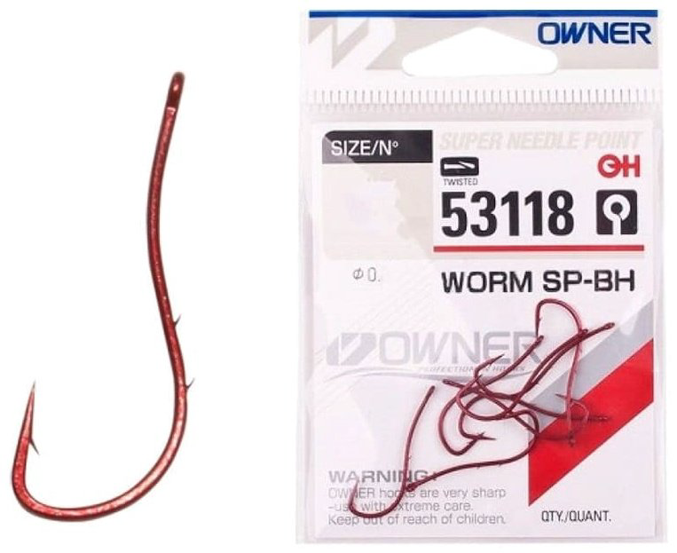 Крючок для рыбалки Owner 53118 Worm SP-BH №8 (7шт) одинарный красный 7 шт