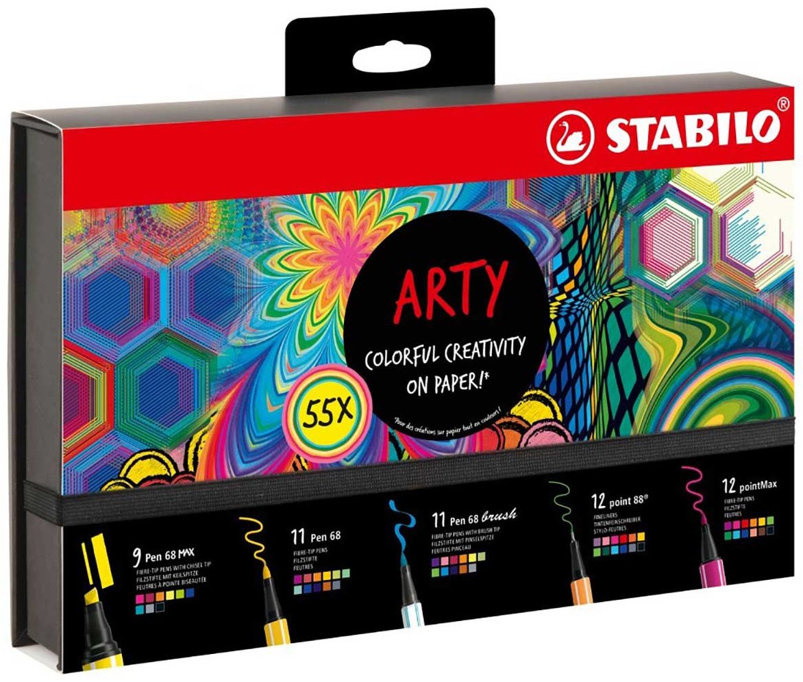 Ручка капиллярная STABILO ARTY Creative set 55 шт, 0.4 мм, цвет чернил мультиколор купить,NaN