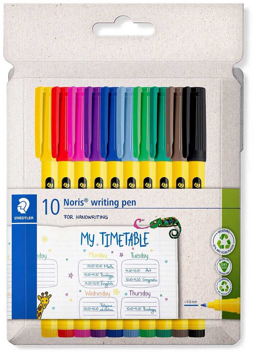 Ручка капиллярная STAEDTLER Noris 10 шт, 0.6 мм, цвет чернил мультиколор купить,NaN